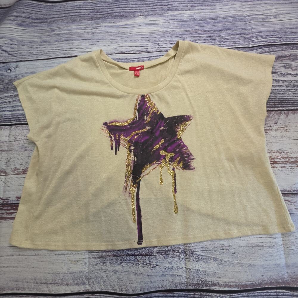 NWT Y2K Bongo Crop Top Metallic Beige & Glitter Retro Split Open Back Size XL